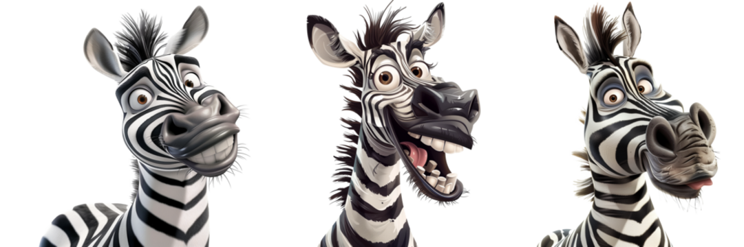 Funny zebra isolated on transparent background. 3D rendering.   - Powered by Adobe