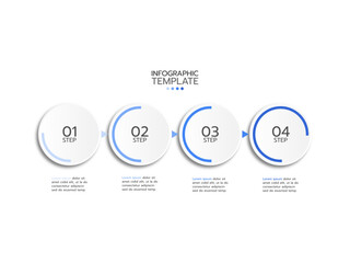 Business infographic label design with arrows and marketing icons. Concept of startup development with 4 options.