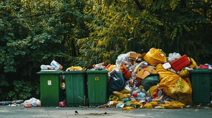 Fototapeta premium Overflowing Garbage Bins