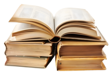 Stack of old books on transparent background