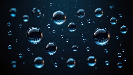water dots bubbles drops in all frames on a dark blue 