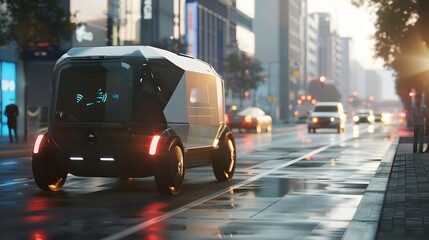 Autonomous Delivery Vehicle Navigating with Advanced RADAR Technology for Innovative Logistics