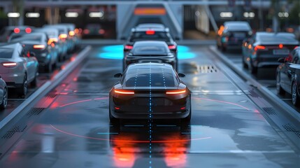Fototapeta premium Self-Driving Car Autonomously Parking Using Radar Technology for Intelligent Transportation