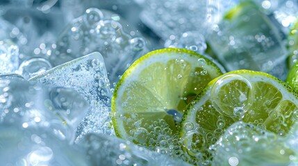 mojito concept, ice, water, mint and lime.