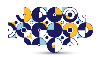 Abstract geometric artistic vector background, Bauhaus style wallpaper with circles triangles and lines, pattern artwork geometrical abstraction.