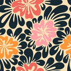 Abstract flower art seamless pattern. Organic nature floral background in vintage style. Great for textile, fabric, wallpaper, wrapping, scrapbook and packaging