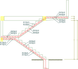 Vector silhouette illustration sketch of detailed architectural engineering design of house staircase structure with provisions and size scale