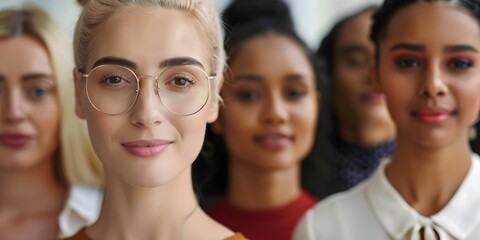 Obraz premium Empowered Women A Close-Up Portrait of Diversity and Confidence. Concept Powerful Women, Diverse Portraits, Confident Individuals, Empowered Females, Close-Up Photography,