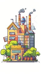 A cute cartoon Style ofA high-tech manufacturing process controlled by AI