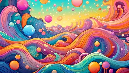 abstract background in different colors and formats, waves, colorful, dots and bubbles, comic style