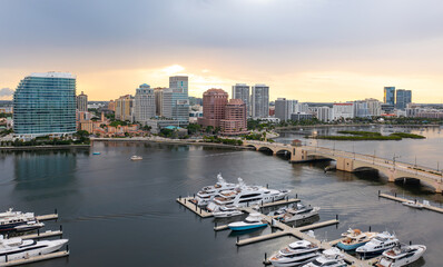Full aerial view skyline of West Palm Beach, Florida 