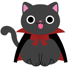happy black cat wearing red and black rope and red bow illustrations 