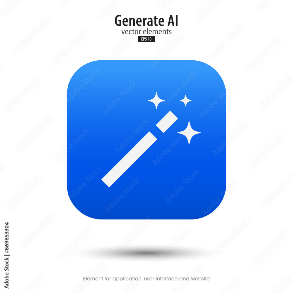 Poster Generate AI. 3d button minimal modern. AI enters by command prompt to generate ideas. 3d blue icon design style for Apps, Websites, Interfaces, and mobile apps. UI UX design, Vector illustration.