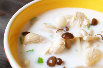 Delicious Thai Soup of Tom Kha Gai or Chicken and Galangal in Coconut Milk