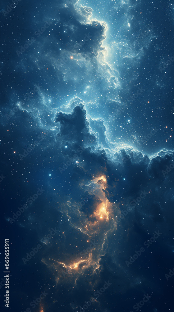 Aufkleber blue nebula cloud formation floating through deep space surrounded by stars