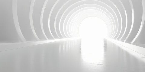Naklejka premium A futuristic, bright white tunnel with glowing lights. Clean lines and modern design in a sci-fi atmosphere.