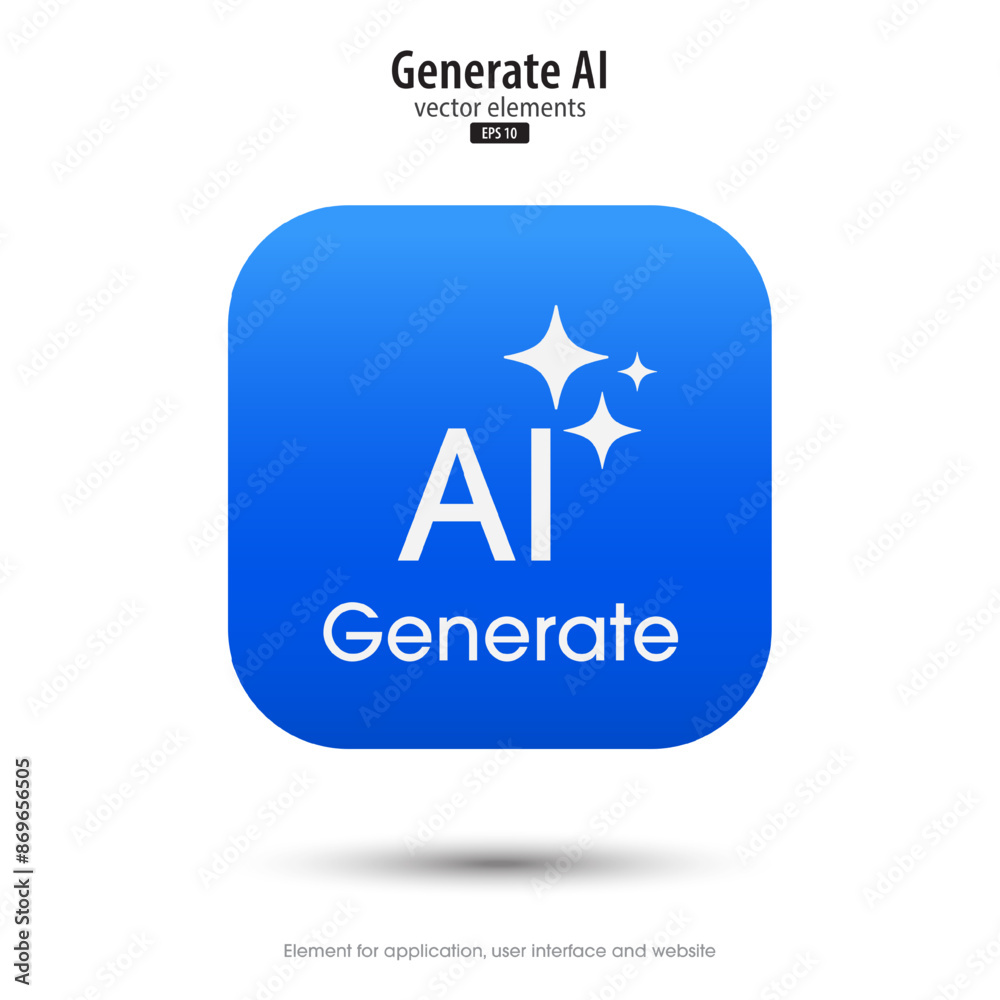 Poster Generate AI. 3d button minimal modern. AI enters by command prompt to generate ideas. 3d blue icon design style for Apps, Websites, Interfaces, and mobile apps. UI UX design, Vector illustration.
