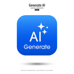 Generate AI. 3d button minimal modern. AI enters by command prompt to generate ideas. 3d blue icon design style for Apps, Websites, Interfaces, and mobile apps. UI UX design, Vector illustration.