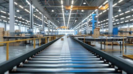 Fototapeta premium Conveyor belt in a factory with boxes on it
