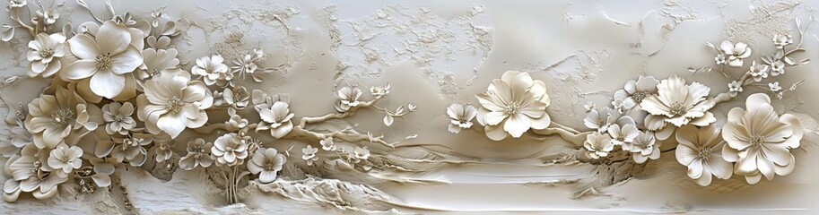 3d white flower Wallpaper Background golden art for digital printing wallpaper, mural, custom design wallpaper. AI generated illustration