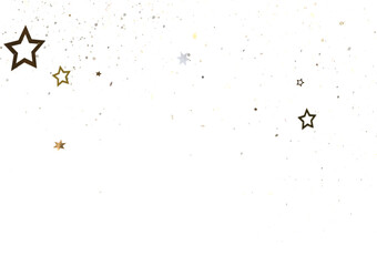 Banner with golden decoration. Festive border with falling glitter dust and stars.