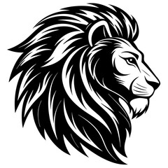 a sleek and elegant lion head side view silhouette