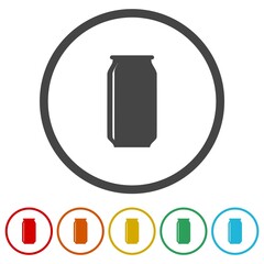 Beer, soda can icon. Set icons in color circle buttons