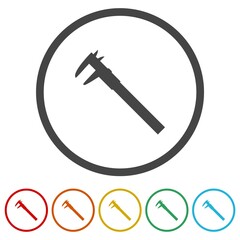 Vernier caliper icon. Set icons in color circle buttons