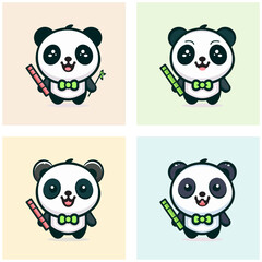 Cute and Colorful Panda Vector Illustrations