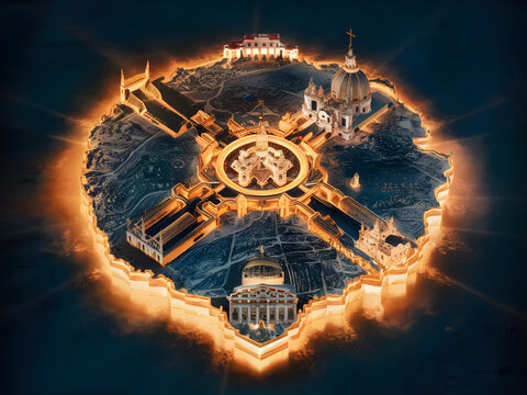 Ciudad de Vaticano visto desde arriba, 3d render