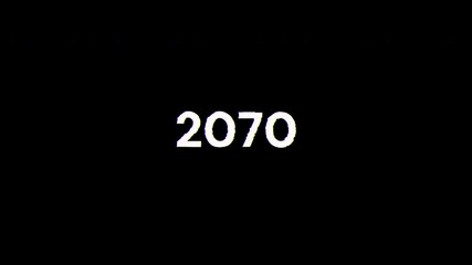 2070 text with screen effects of technological failures. Spectacular screen glitch with various kinds of interference. Looped