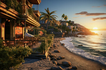 Fototapeta premium Coastal Sunset Over Mediterranean Villas