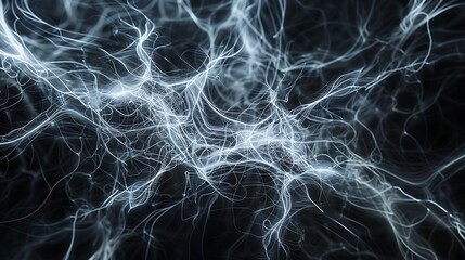 Intricate network of luminous lines representing the intricate flow of electric currents on a stark black background.