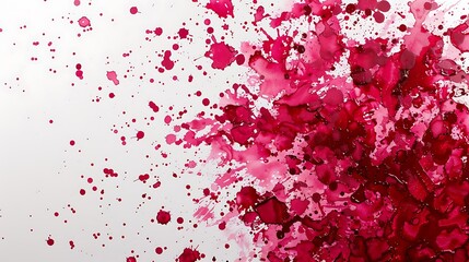 Fototapeta premium Intricate ruby paint splatters forming a captivating pattern on a clean white canvas.
