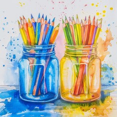 Festive Watercolor Back to School Card with Pencils