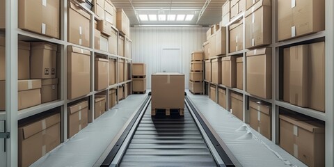 Cardboard box on the treadmill, light white background