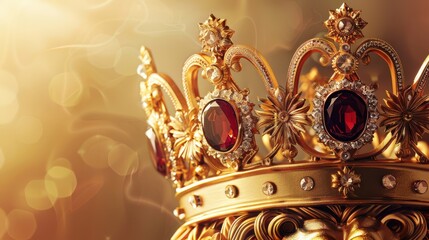 Fototapeta premium A gold crown with red jewels on it