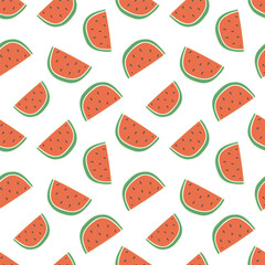 Vector seamless pattern with watermelon slices on white background. Juicy summer pattern with watermelon.