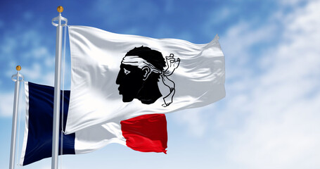 Flag of Corsica waving in the wind on a clear day