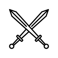 Crossed swords heraldic icon linear logo mark in black and white