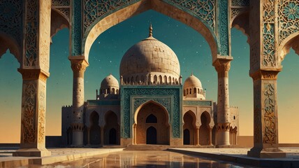 mosque color ornamental patterned stone relief in arabic , islamic