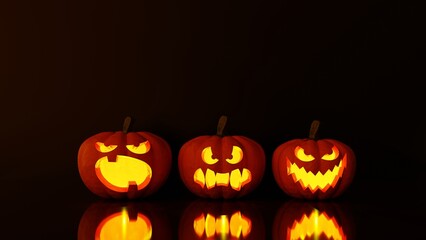 Happy halloween carved pumpkin decorations 3d render illustration. 