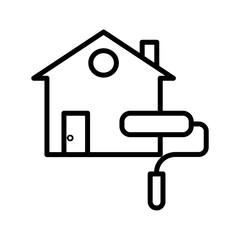 House with roller for painting icon linear logo mark in black and white