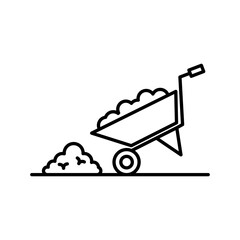 wheelbarrow unloading icon linear logo mark in black and white