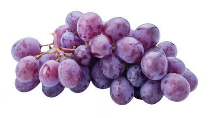 Close-up of a fresh bunch of purple grapes against a white background. Perfect for illustrating natural, healthy, and organic food concepts.