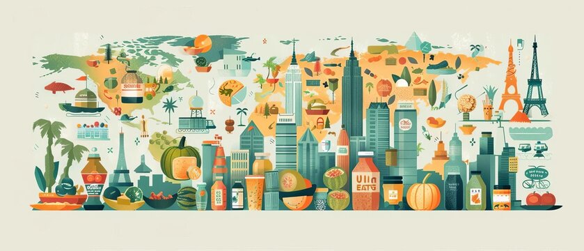 Develop visuals depicting the cultural significance of exported goods in different regions