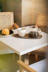 Glass jar with coffee, on the coffee shop table. Coffee concept. Gourmet coffee.