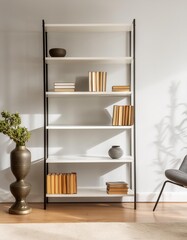 Contemporary home featuring a bookcase filled with books