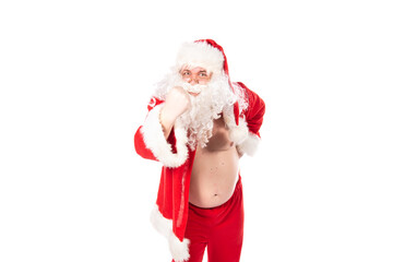Displeased Santa Claus posing in the studio on a white background.