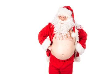 Displeased Santa Claus posing in the studio on a white background.